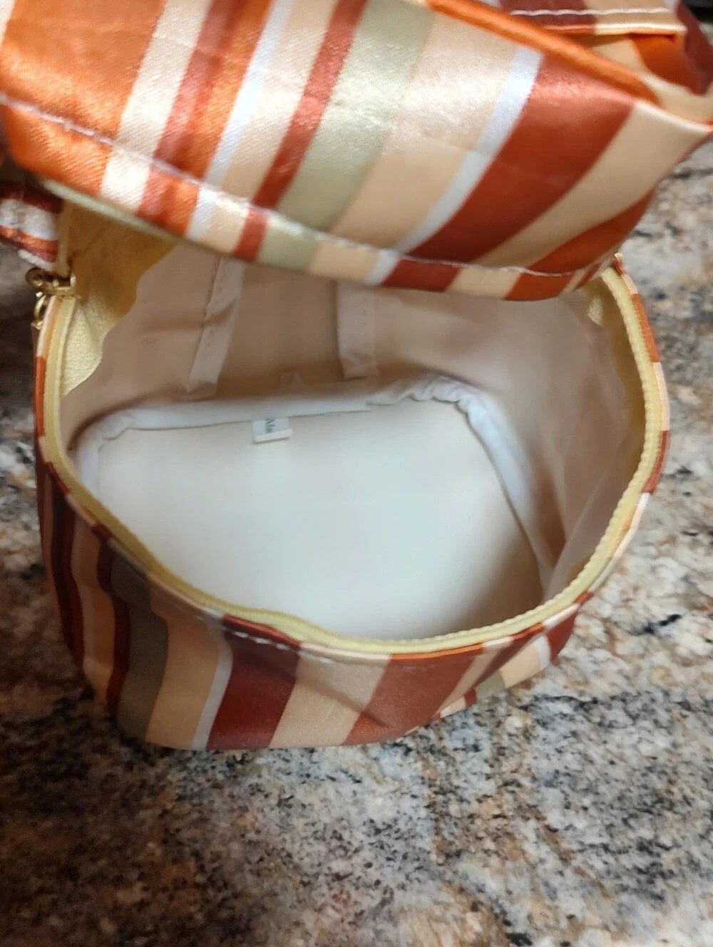 Striped Cosmetic Travel Bag in Rust, Cream & Sage